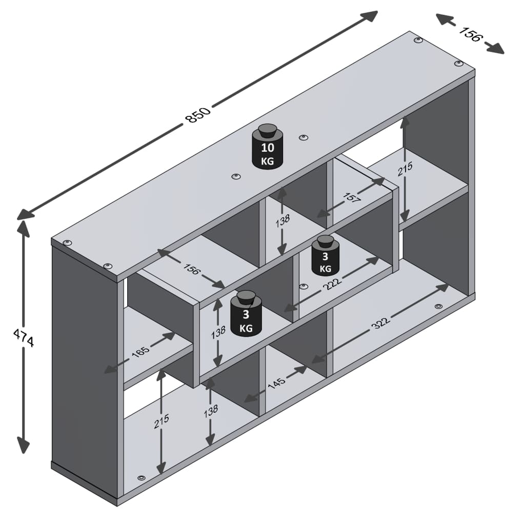 FMD Étagère murale rectangulaire avec 8 compartiments Blanc - Xios Store SNC