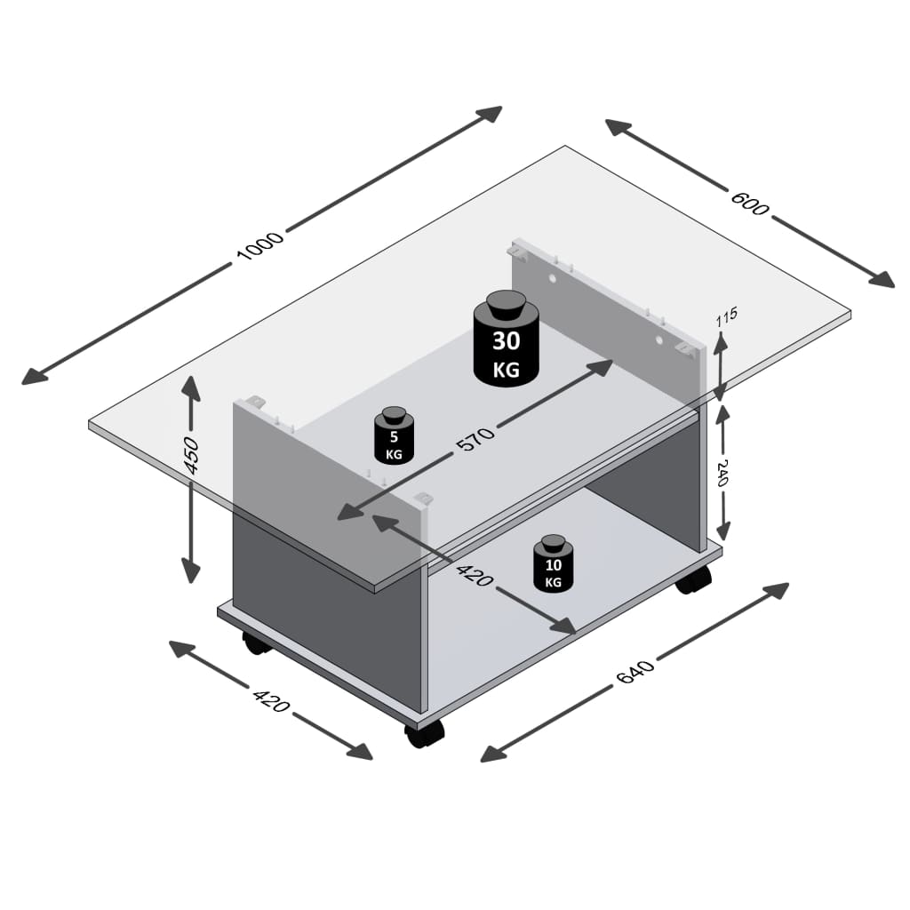 FMD Table basse avec roulettes gris béton et blanc Tables basses FMD   