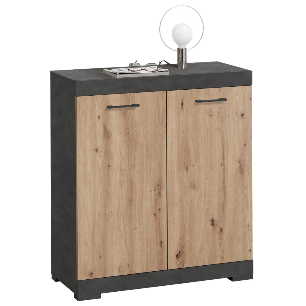 FMD Commode avec 2 portes 80x34,9x89,9 cm gris et chêne artisanal Armoires FMD   