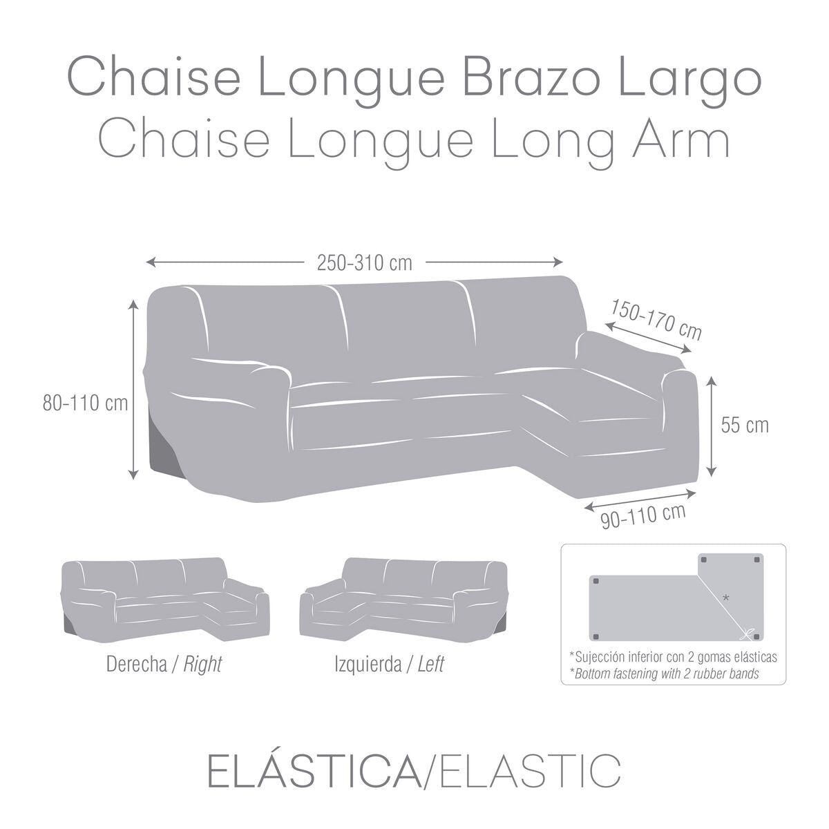 Bezug für Chaiselongue mit langem Arm links Eysa TROYA Weiß 170 x 110 x 310 cm