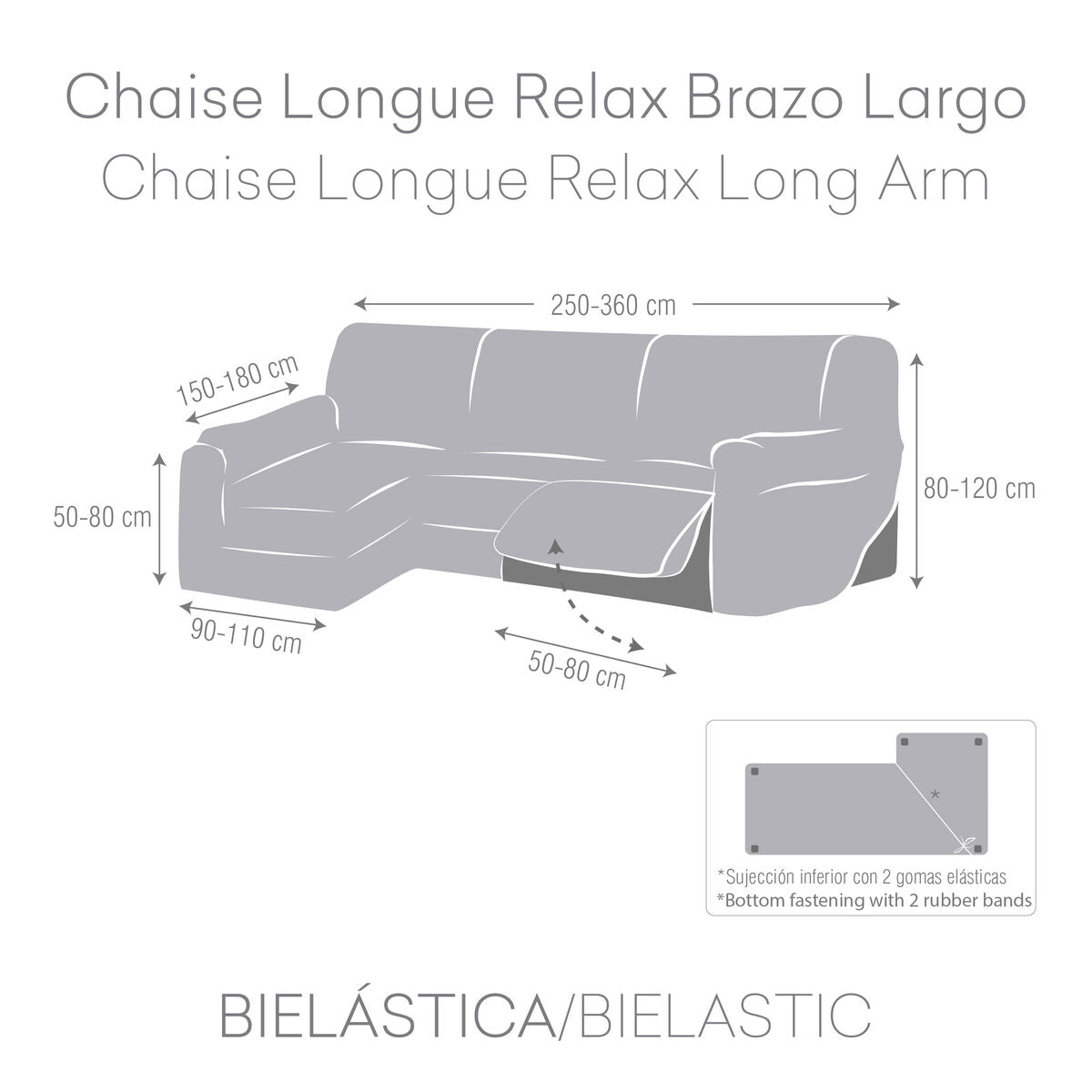 Left long arm chaise longue cover Eysa JAZ Grey 180 x 120 x 360 cm