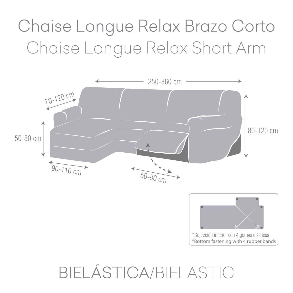 Right short arm chaise longue cover Eysa JAZ Grey 120 x 120 x 360 cm