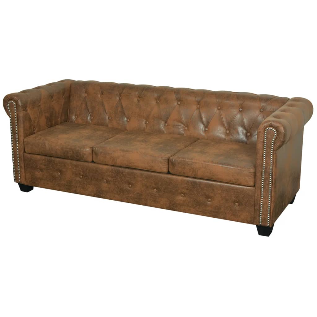 Canapé Chesterfield 3 places cuir artificiel marron Canapés vidaXL   