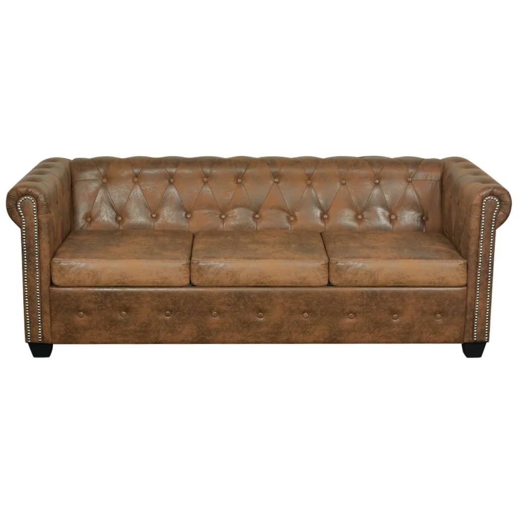 Canapé Chesterfield 3 places cuir artificiel marron Canapés vidaXL   