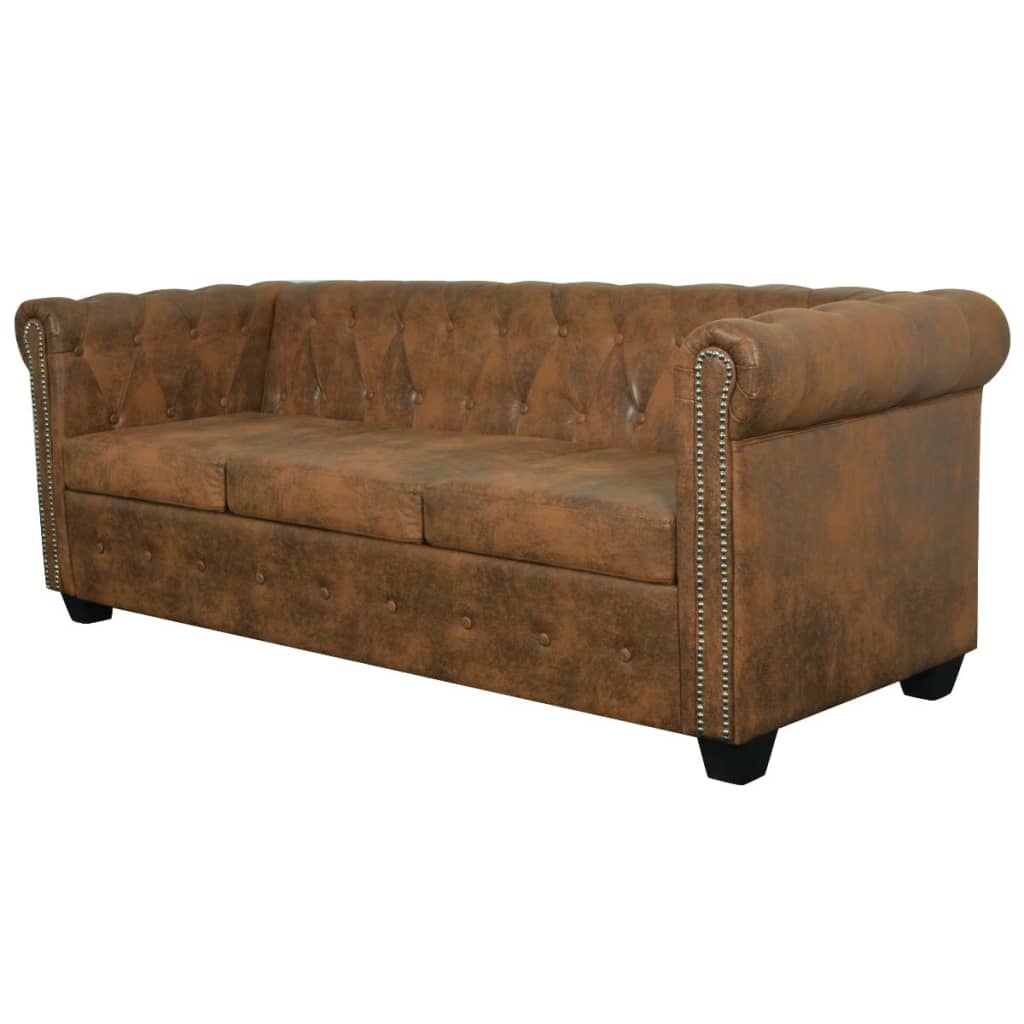 Canapé Chesterfield 3 places cuir artificiel marron Canapés vidaXL   