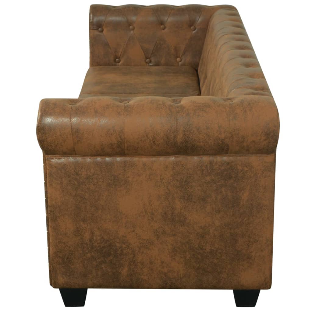 Canapé Chesterfield 3 places cuir artificiel marron Canapés vidaXL   