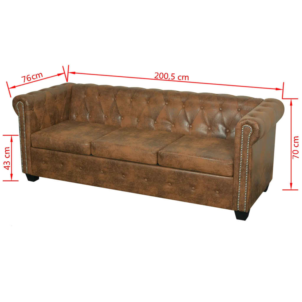 Canapé Chesterfield 3 places cuir artificiel marron Canapés vidaXL   