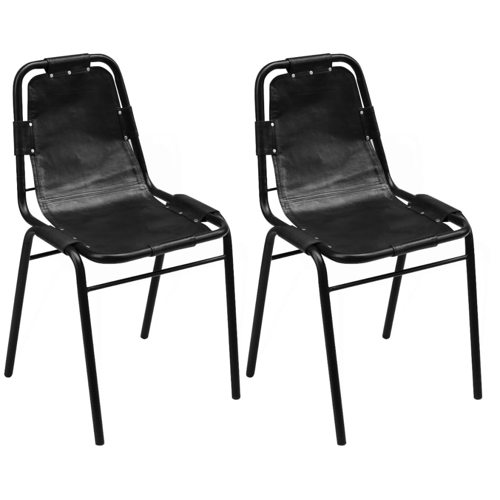 Chaises à manger lot de 2 noir cuir véritable Chaises de cuisine vidaXL   