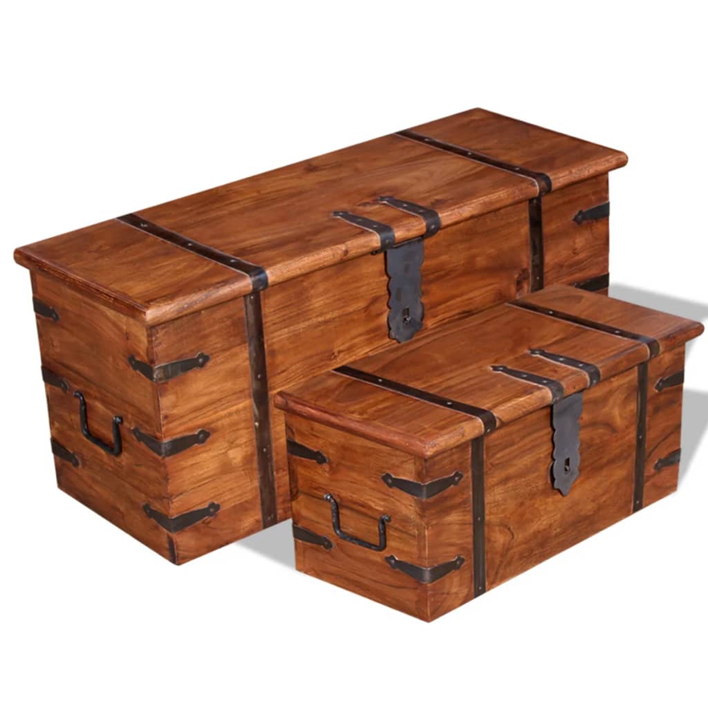 Ensemble de deux coffres de rangement Bois massif Coffres de rangement vidaXL   