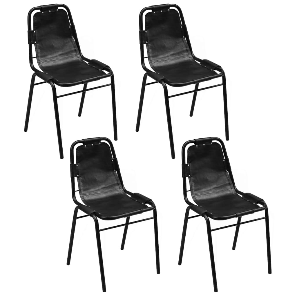 Chaises à manger lot de 4 noir cuir véritable Chaises de cuisine vidaXL   