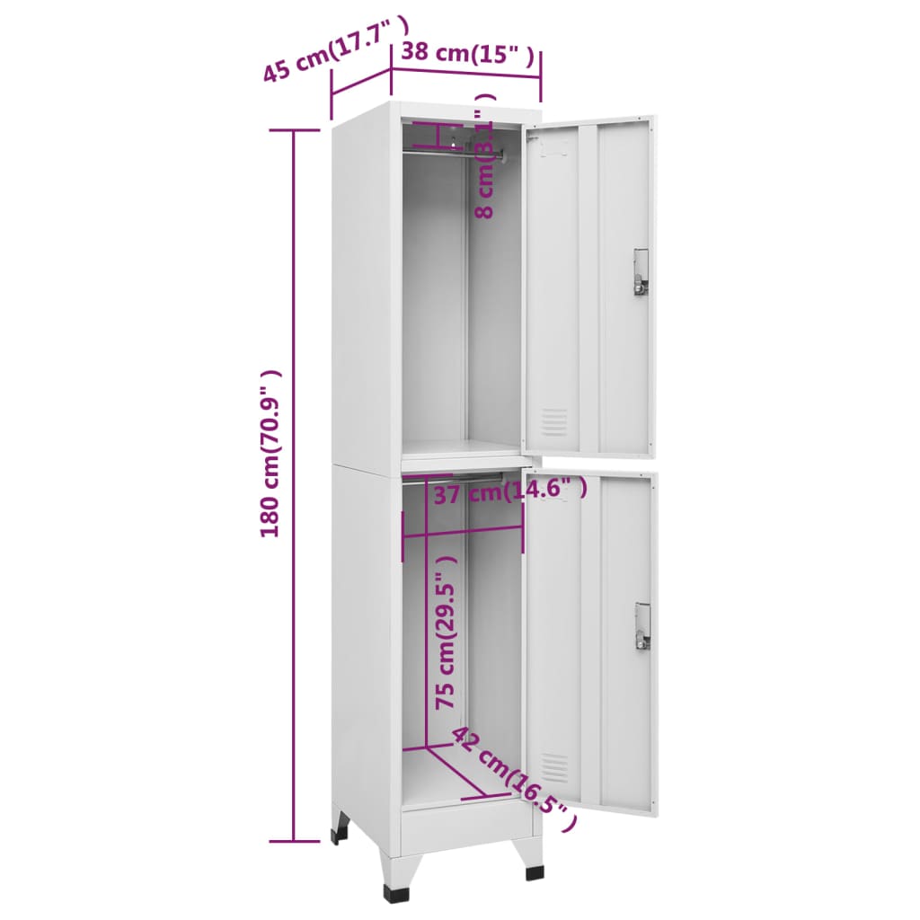 Armoire à casier avec 2 compartiments 38x45x180 cm Casiers & armoires de rangement vidaXL   