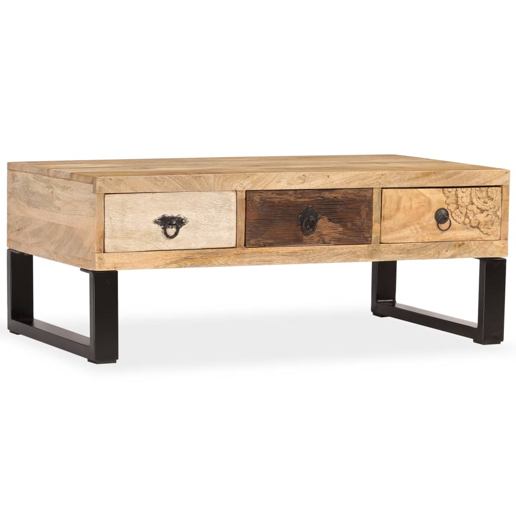 Table basse avec 3 tiroirs Bois de manguier massif 90x50x35 cm Tables basses vidaXL   