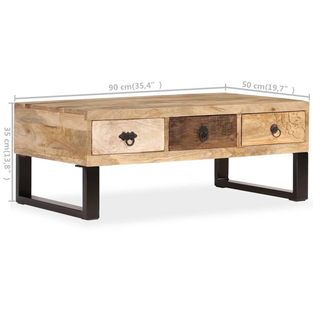 Table basse avec 3 tiroirs Bois de manguier massif 90x50x35 cm Tables basses vidaXL   