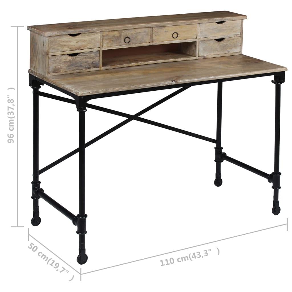 Bureau Bois de manguier massif et acier 110 x 50 x 96 cm Bureaux vidaXL   