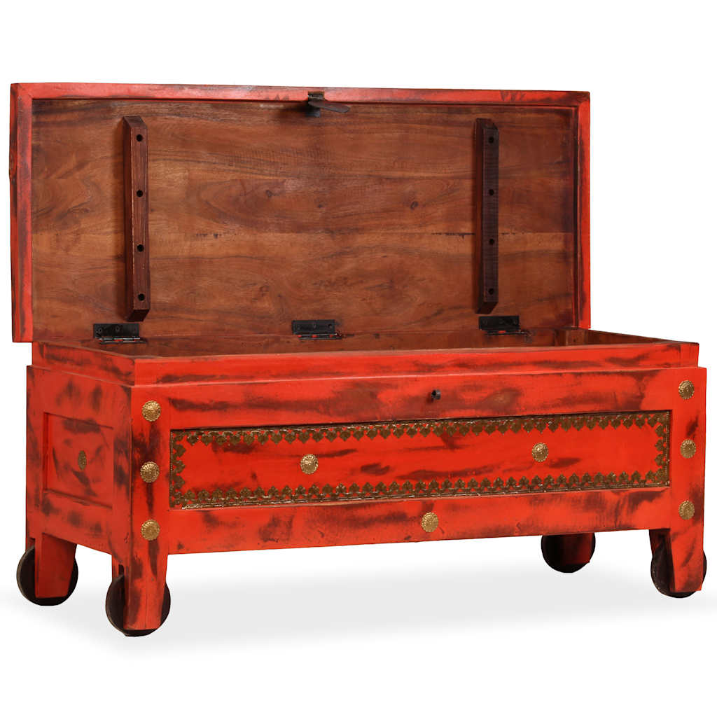 Coffre de rangement bois de manguier massif 101x39x42 cm rouge Coffres de rangement vidaXL