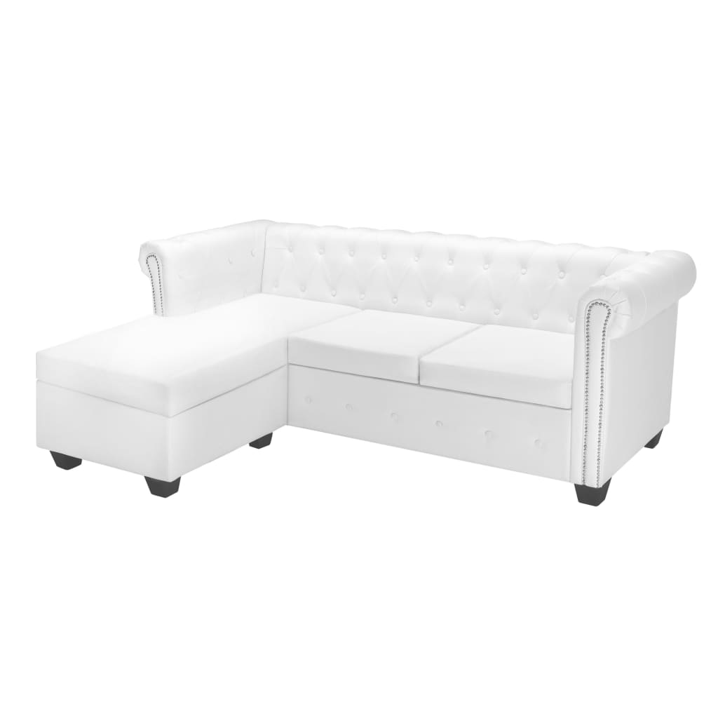 Canapé Chesterfield en forme de L cuir synthétique blanc Canapés vidaXL   