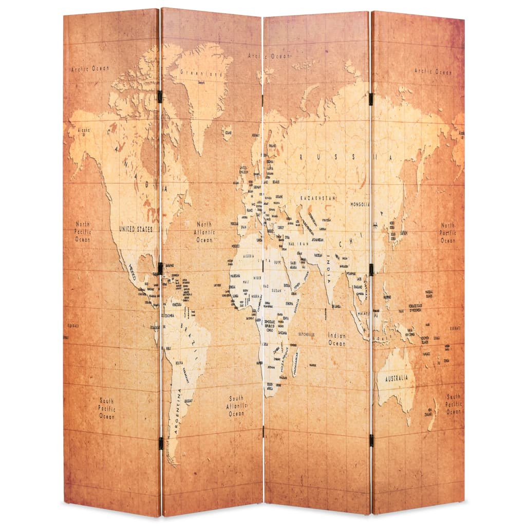 Cloison de séparation pliable 160 x 170 cm Carte du monde Jaune Séparateurs de pièces vidaXL   