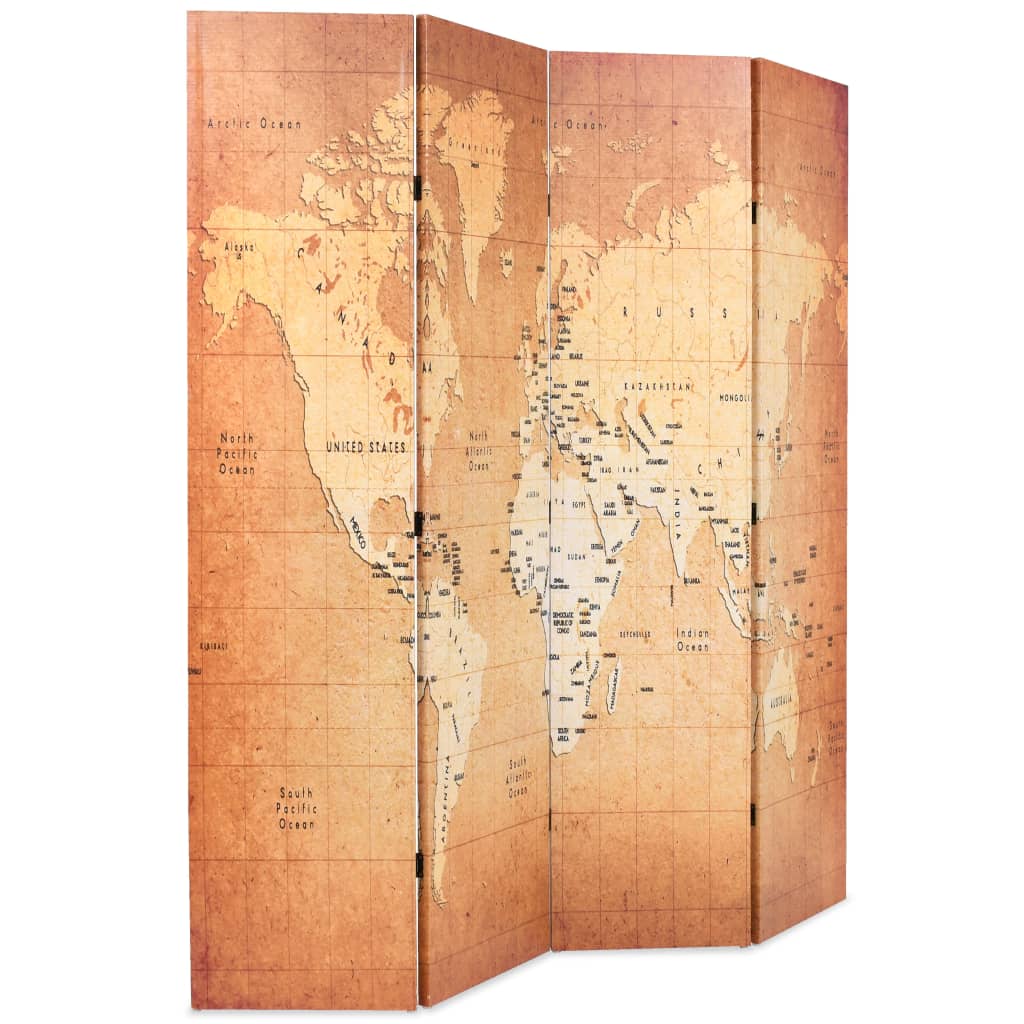 Cloison de séparation pliable 160 x 170 cm Carte du monde Jaune Séparateurs de pièces vidaXL   