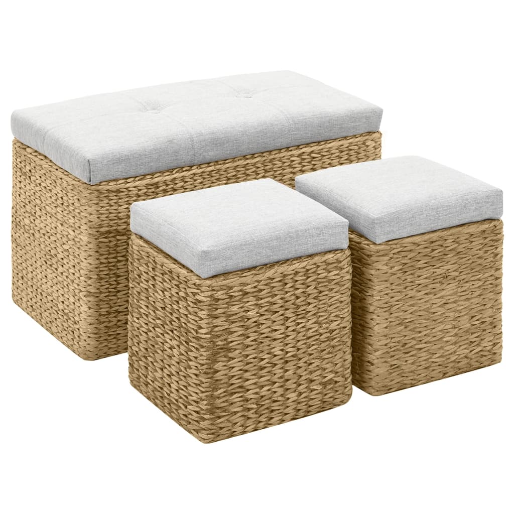 Banc avec 2 poufs Jacinthe d'eau Gris Bancs coffres vidaXL   