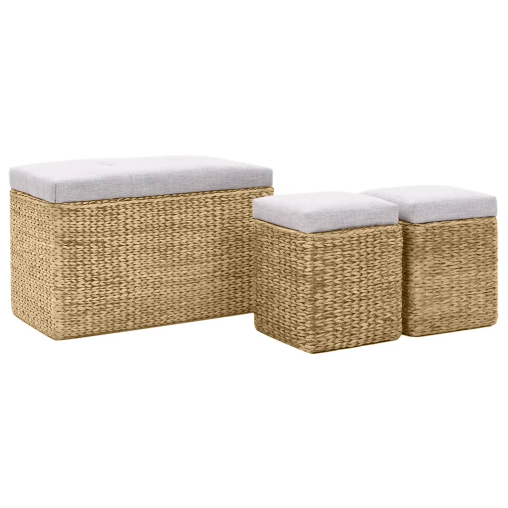 Banc avec 2 poufs Jacinthe d'eau Gris Bancs coffres vidaXL   