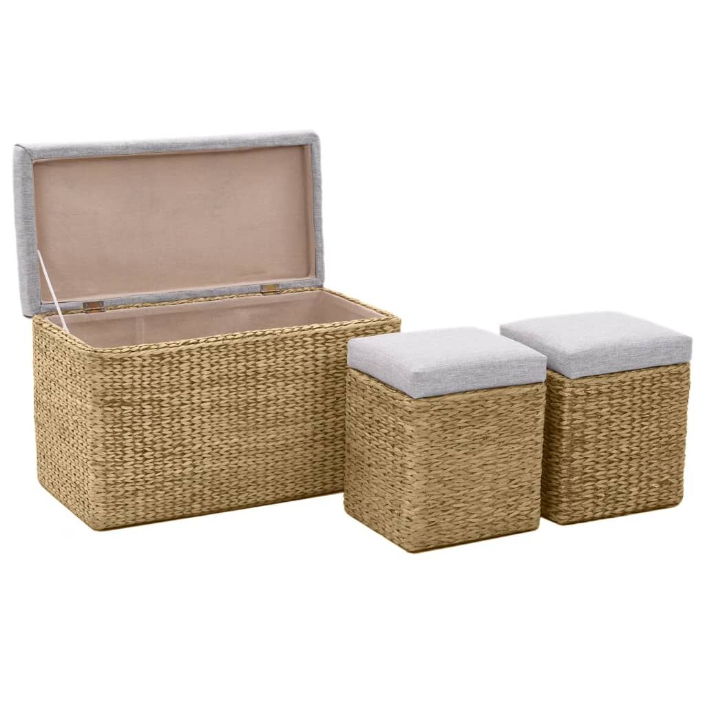 Banc avec 2 poufs Jacinthe d'eau Gris Bancs coffres vidaXL   