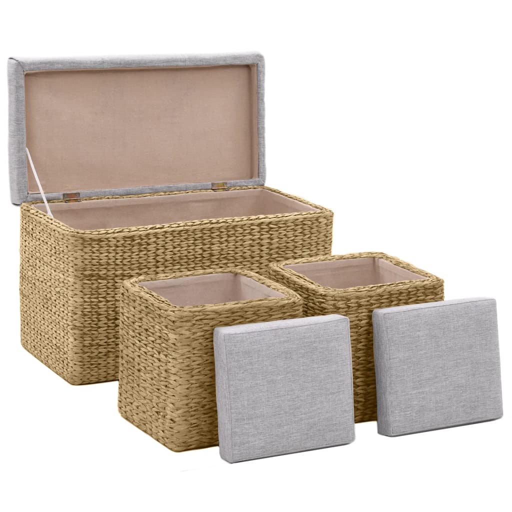 Banc avec 2 poufs Jacinthe d'eau Gris Bancs coffres vidaXL   