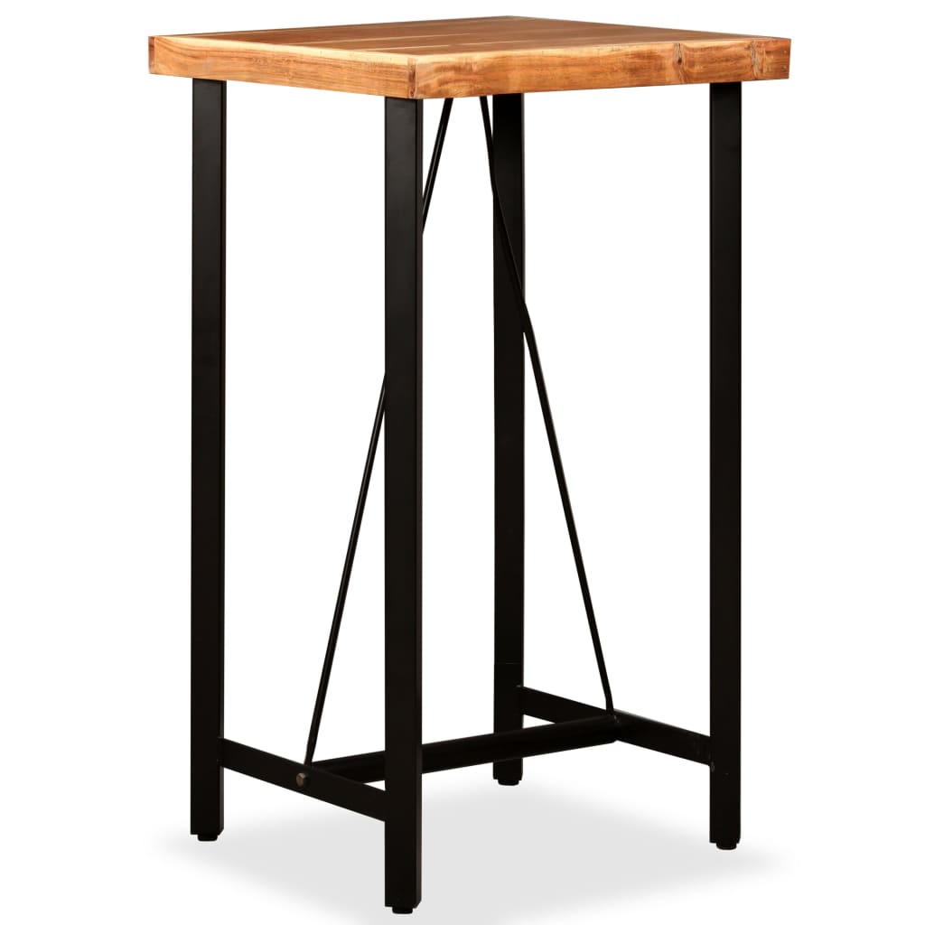 Ensemble de bar 3 pcs Bois d'acacia massif et cuir véritable Meubles de salle à manger vidaXL   