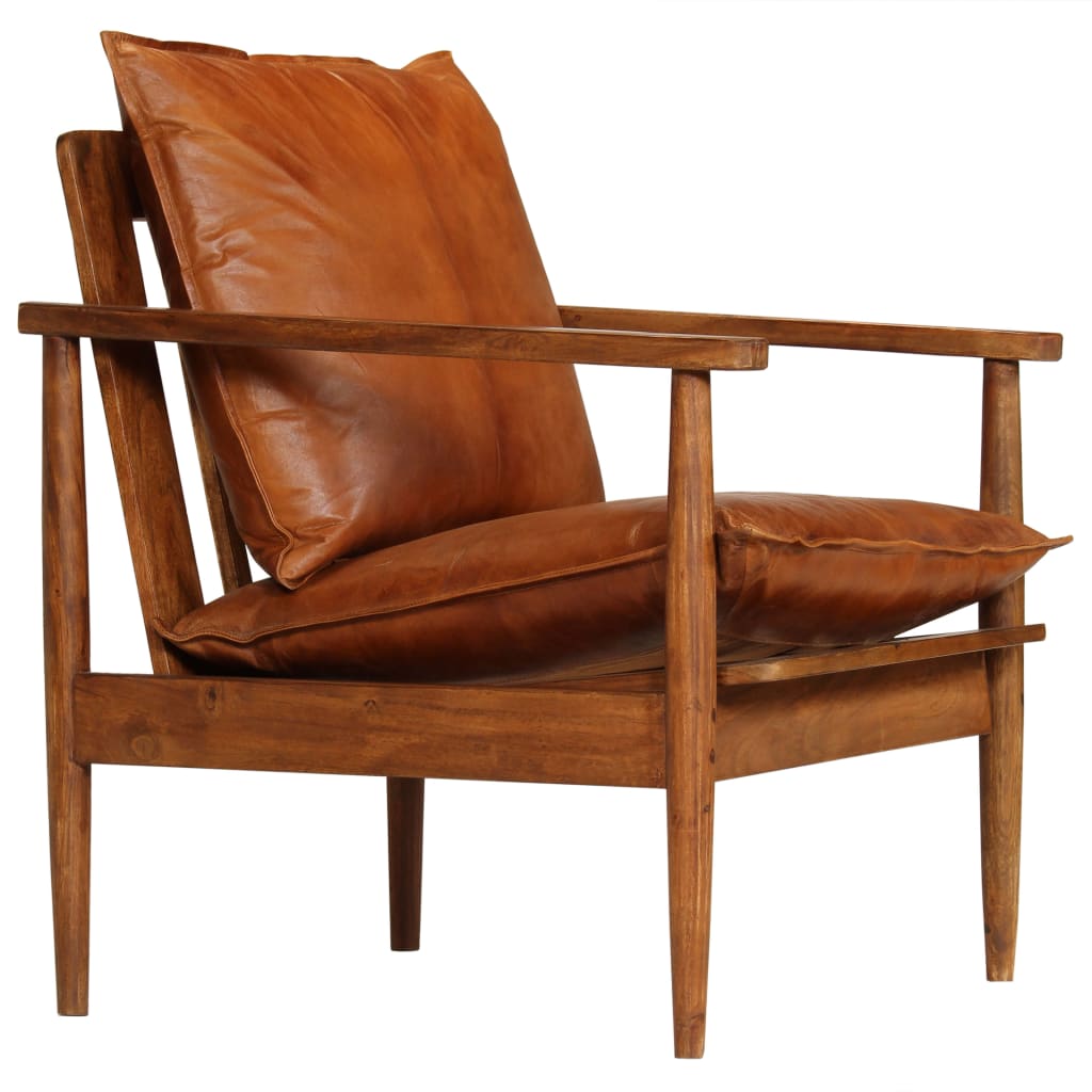 Fauteuil Marron Cuir véritable avec bois d'acacia - Xios Store SNC