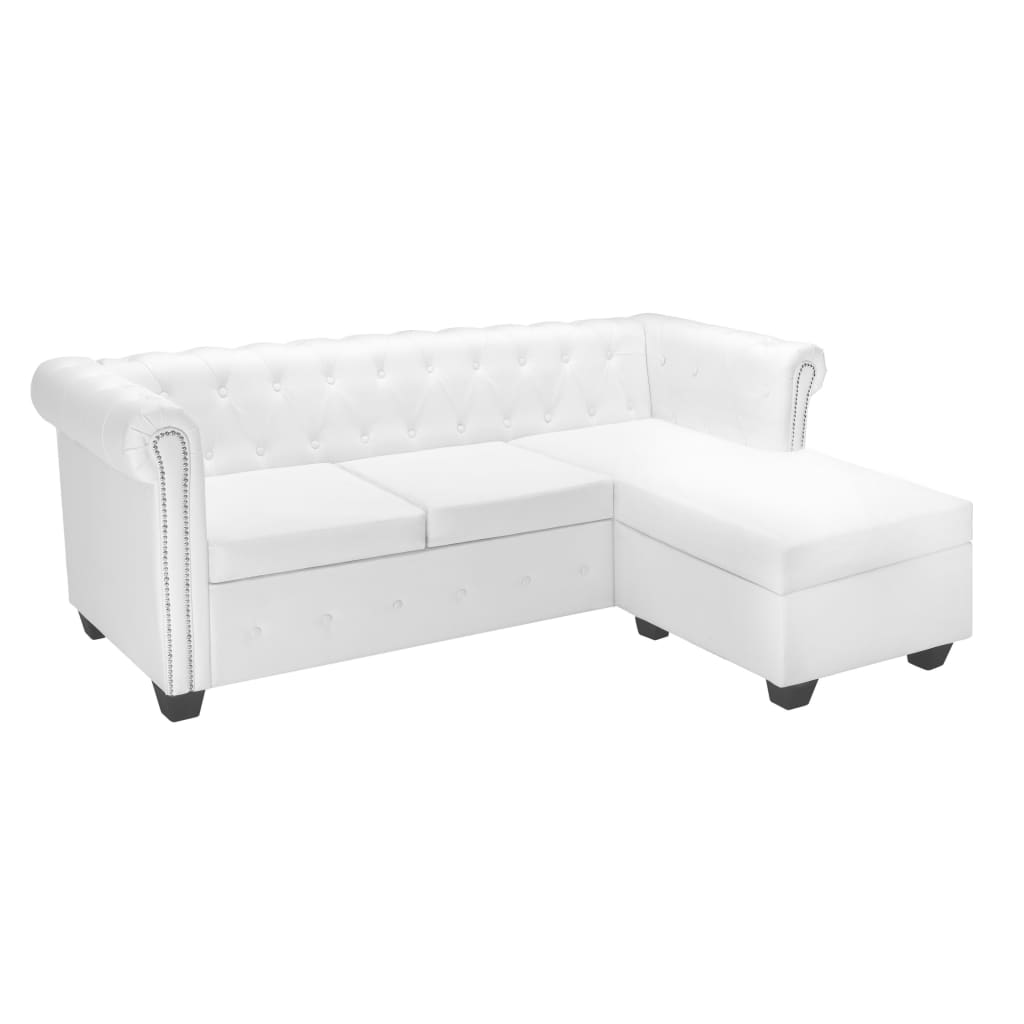 Canapé Chesterfield en forme de L cuir synthétique blanc Canapés vidaXL   