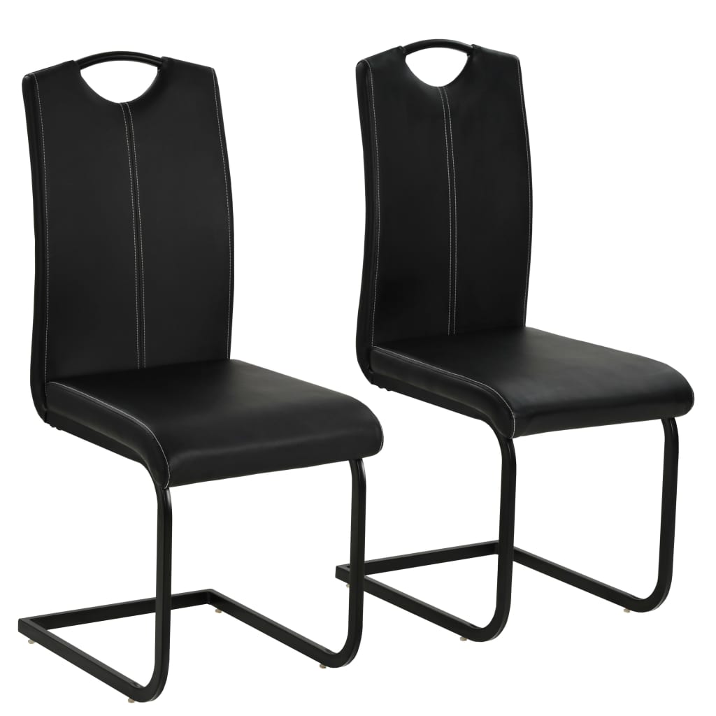 Chaises à manger cantilever lot de 2 noir similicuir Chaises de cuisine vidaXL