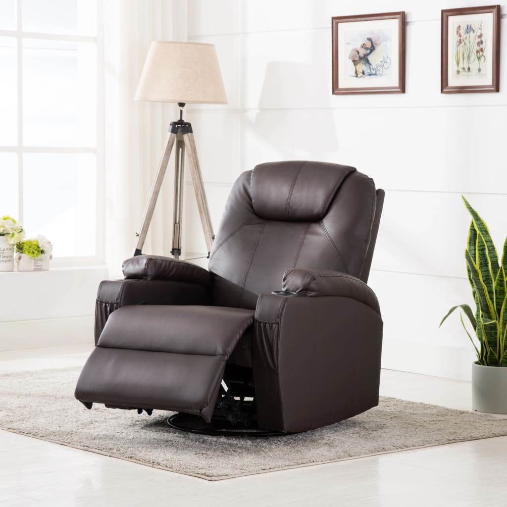 Fauteuil à bascule de massage Marron Similicuir Fauteuils électriques vidaXL   