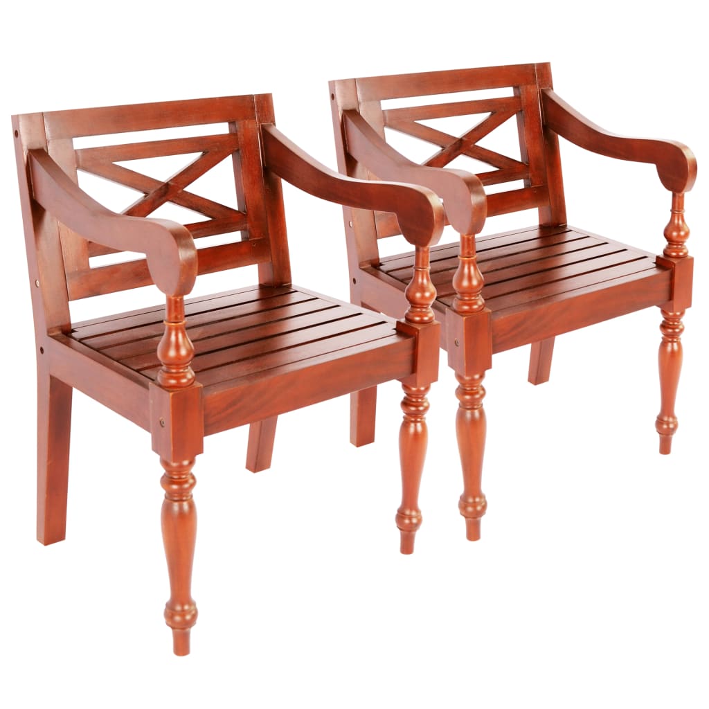 Chaises Batavia lot de 2 marron foncé bois d'acajou solide Chaises de cuisine vidaXL   