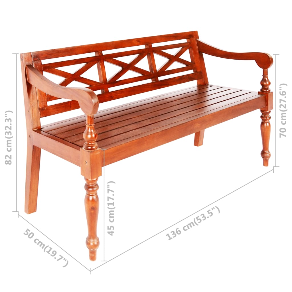 Banc Batavia 136 cm Bois d'acajou massif Marron foncé Bancs coffres vidaXL   