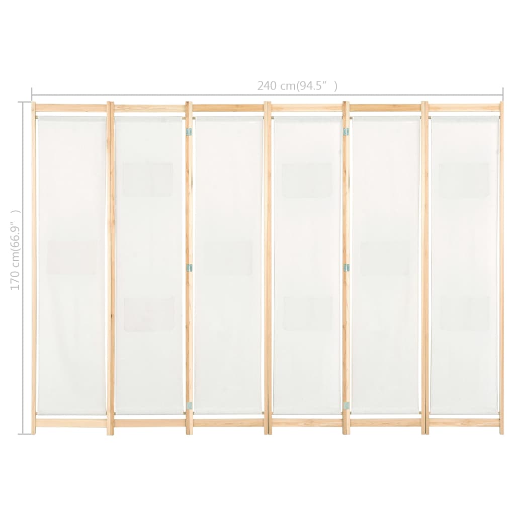 Cloison de séparation 6 panneaux Crème 240 x 170 x 4 cm Tissu Séparateurs de pièces vidaXL   