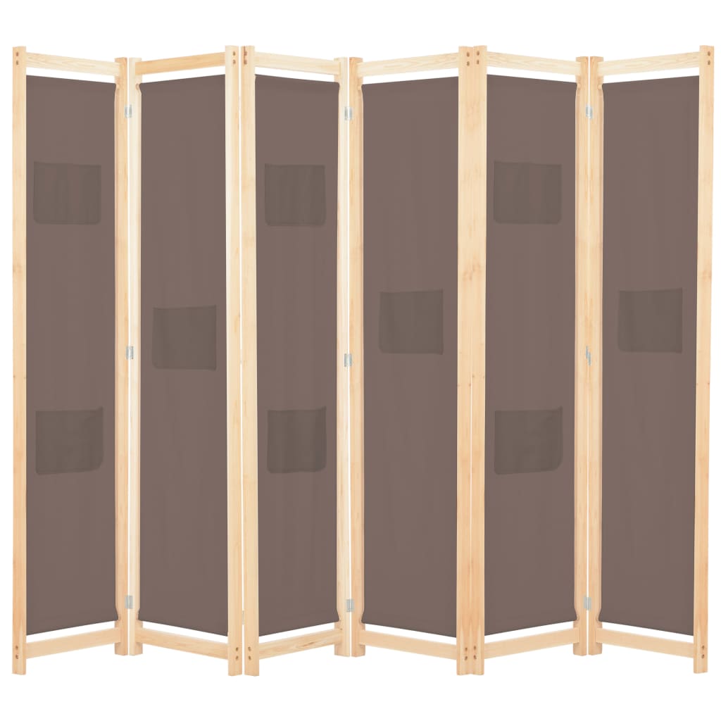 Cloison de séparation 6 panneaux Marron 240 x 170 x 4 cm Tissu Séparateurs de pièces vidaXL   