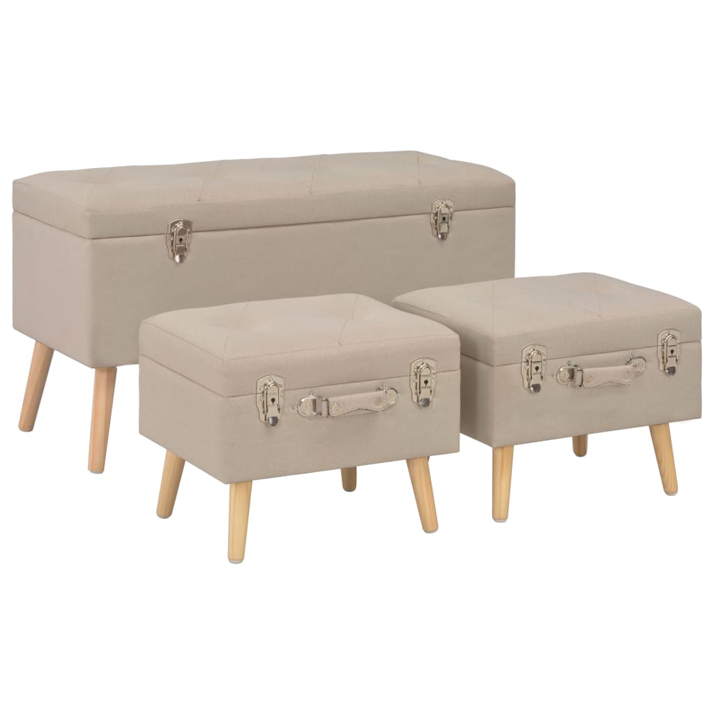 Tabourets de rangement lot de 3 Beige Tissu Bancs coffres vidaXL   