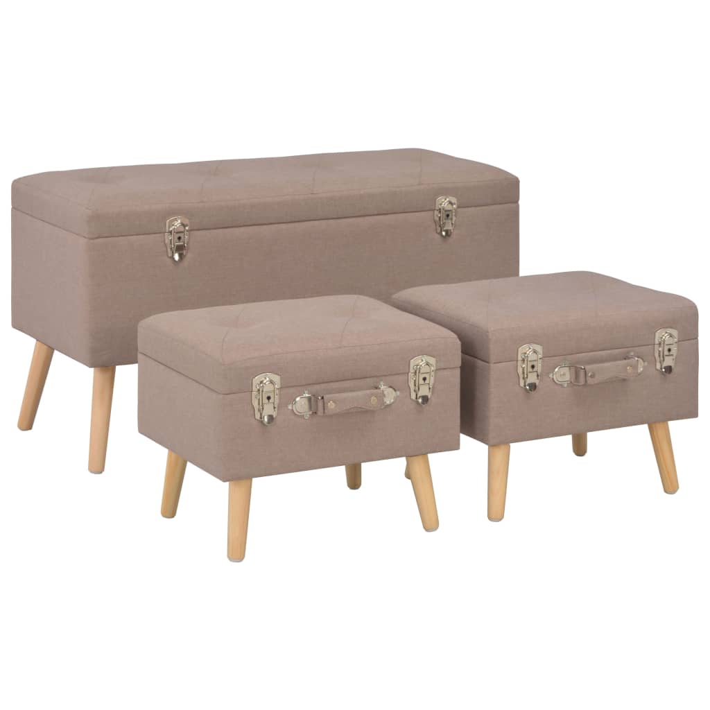 Tabourets de rangement lot de 3 Marron Tissu Bancs coffres vidaXL   