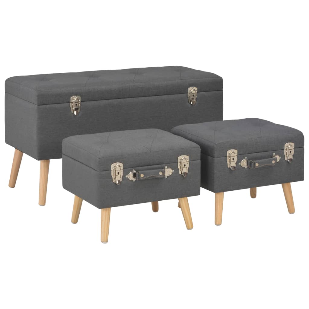 Tabourets de rangement lot de 3 Gris foncé Tissu Bancs coffres vidaXL   