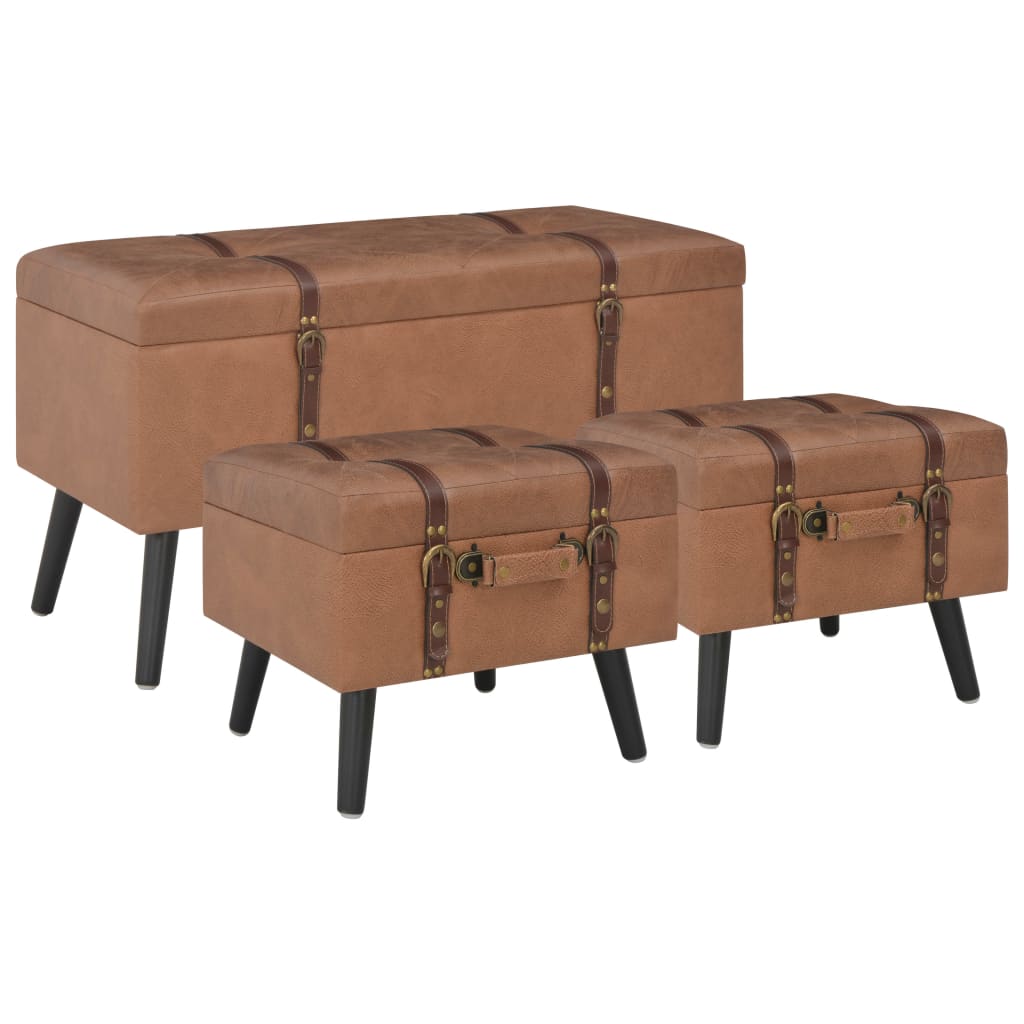 Tabourets de rangement lot de 3 Marron Similicuir Bancs coffres vidaXL   