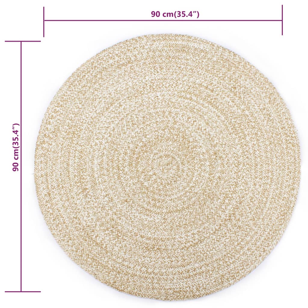 Tapis fait à la main Jute Blanc et naturel 90 cm Tapis vidaXL   