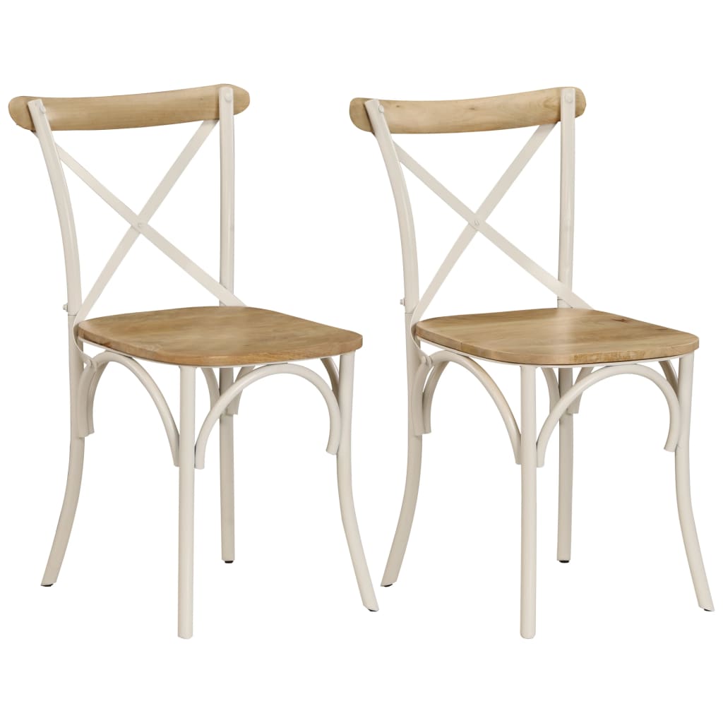 Chaises à dossier croisé lot de 2 blanc bois de manguier solide Chaises de cuisine vidaXL