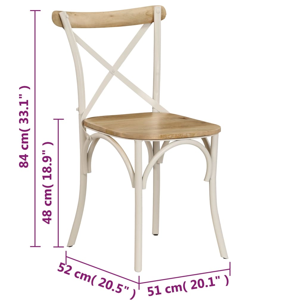 Chaises à dossier croisé lot de 2 blanc bois de manguier solide Chaises de cuisine vidaXL