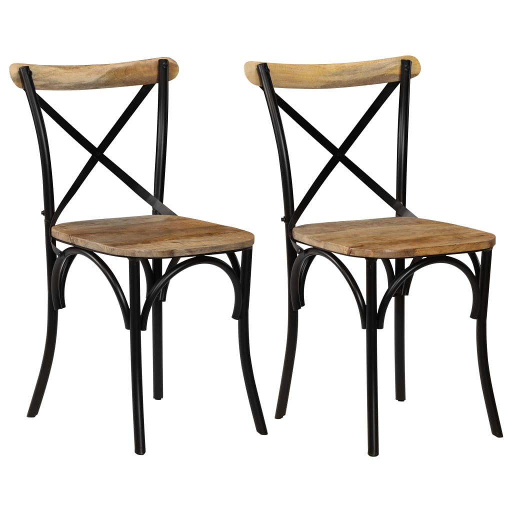 Chaises à dossier croisé lot de 2 noir bois de manguier solide Chaises de cuisine vidaXL