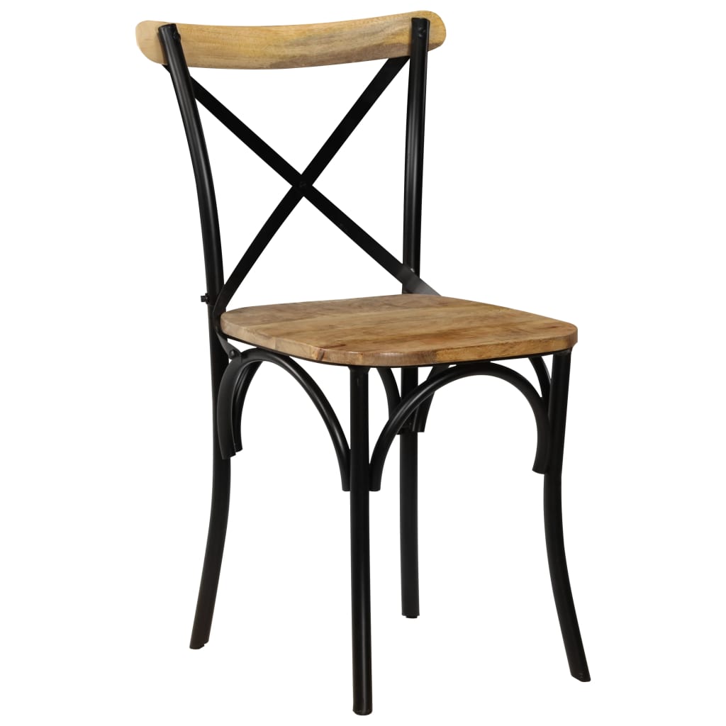 Chaises à dossier croisé lot de 2 noir bois de manguier solide Chaises de cuisine vidaXL