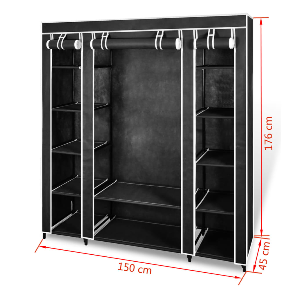 Armoire avec compartiments et tiges 45 x 150 x 176 cm Noir Armoires vidaXL   