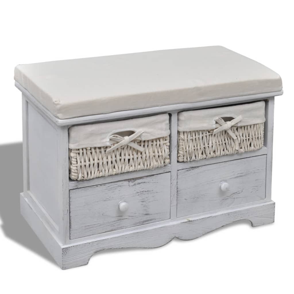 Banc de rangement Blanc 62x33x42 cm Bois de paulownia Bancs coffres vidaXL   