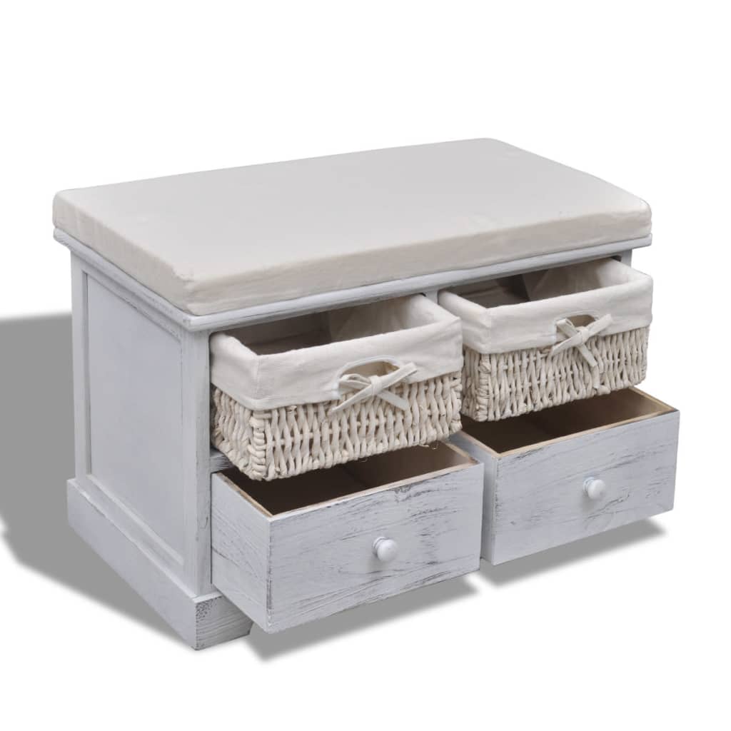 Banc de rangement Blanc 62x33x42 cm Bois de paulownia Bancs coffres vidaXL   