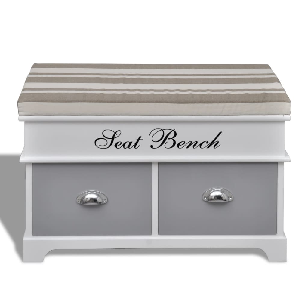 Banc d'entrée et de rangement avec coussin gris 2 tiroirs Blanc Bancs coffres vidaXL   