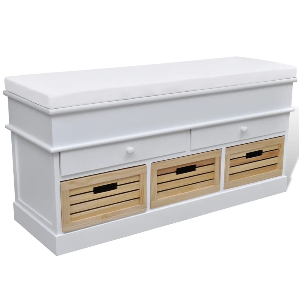 Banc d'entrée et de rangement avec coussin 2 tiroirs Blanc Bancs coffres vidaXL   