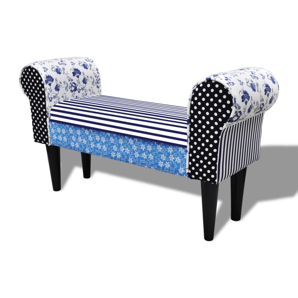 Banc Design avec patchwork Bleu et blanc Bancs coffres vidaXL   